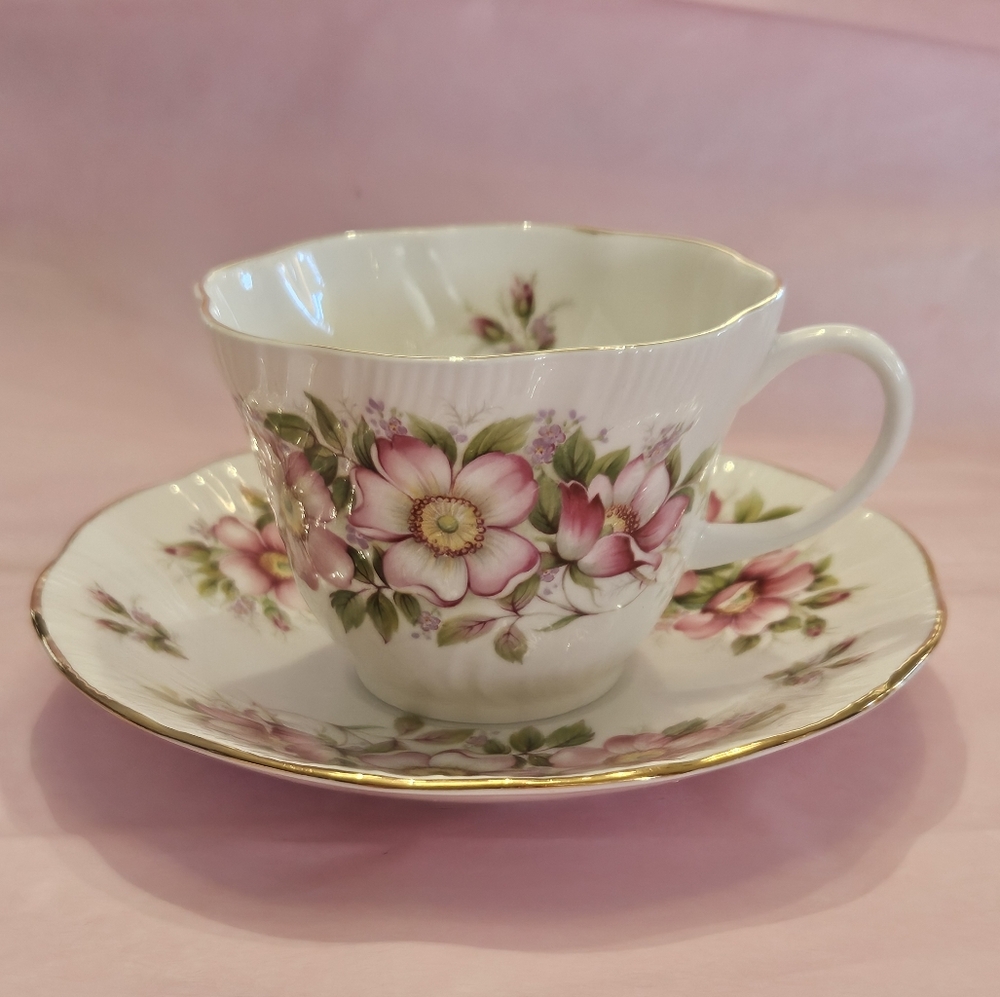 Vintage "Prairie Rose" cup and saucer by Queen's England.